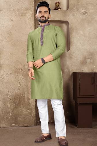 Green linen silk straight kurta