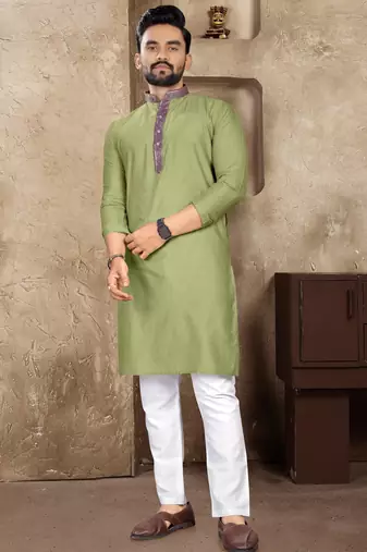 Green linen silk straight kurta