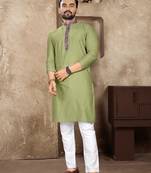 Green linen silk straight kurta