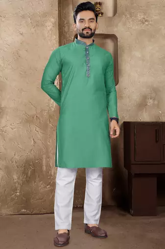Rama green linen silk straight kurta