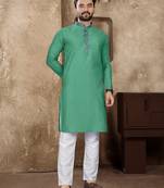 Rama green linen silk straight kurta
