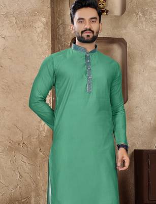 Rama green linen silk straight kurta 2