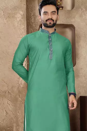 Rama green linen silk straight kurta