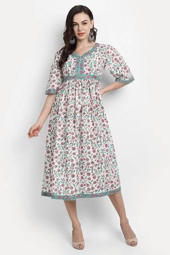 White Floral Printed Kurta
