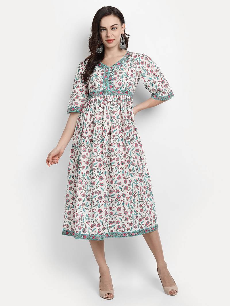 White Floral Printed Kurta