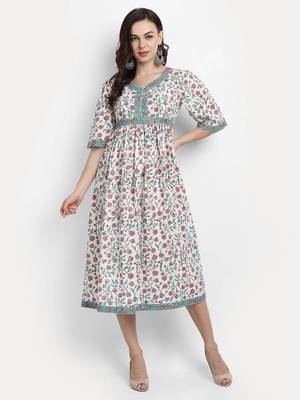 White Floral Printed Kurta 1