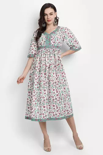 White Floral Printed Kurta