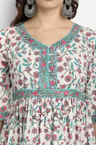 White Floral Printed Kurta
