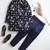 Boys navy blue velvet floral vine embroidered sherwani & trousers set with necklace