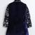 Boys navy blue velvet floral vine embroidered sherwani & trousers set with necklace
