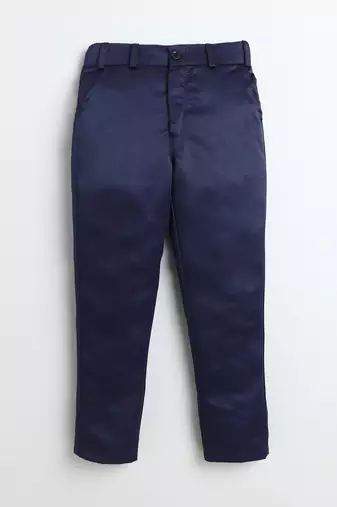 Boys navy blue velvet floral vine embroidered sherwani & trousers set with necklace