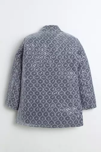 Boys silver grey velvet diamond motifs embroidered sequined sherwani & trousers set with necklace