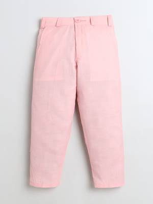 Boys blush pink velvet diamond motifs embroidered sequined sherwani & trousers set with necklace 5