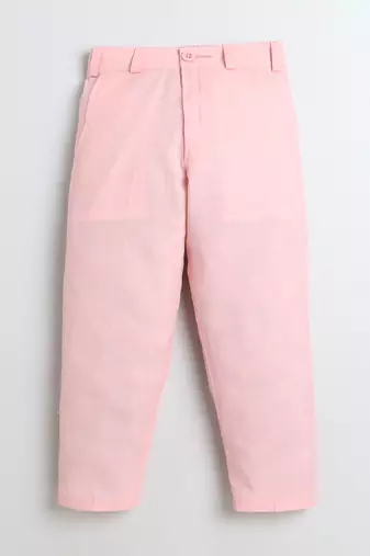 Boys blush pink velvet diamond motifs embroidered sequined sherwani & trousers set with necklace