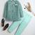 Boys mint green velvet diamond motifs embroidered sequined sherwani & trousers set with necklace