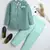 Boys mint green velvet diamond motifs embroidered sequined sherwani & trousers set with necklace