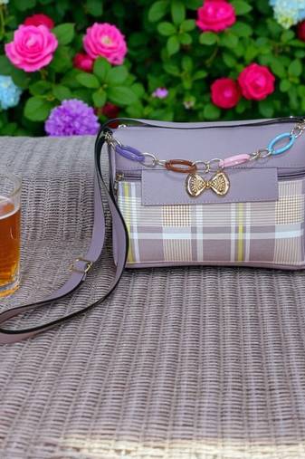 Grey Check Sling Bag for Women Stylish Crossbody Chain Handbag