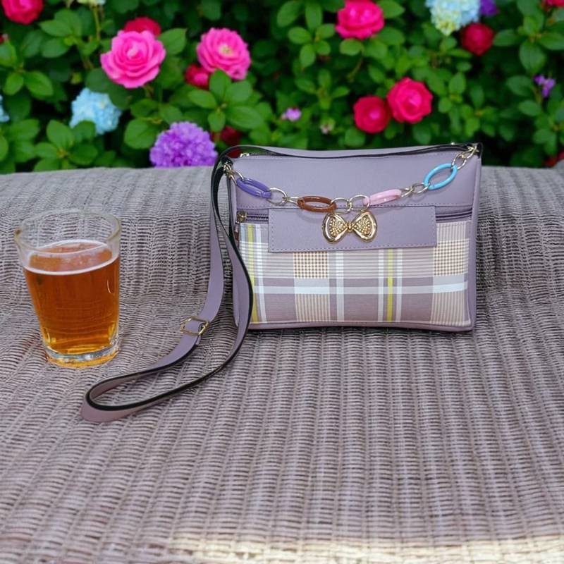 Grey Check Sling Bag for Women Stylish Crossbody Chain Handbag