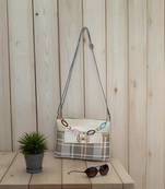 Cream Check Sling Bag for Women Stylish Crossbody Chain Handbag