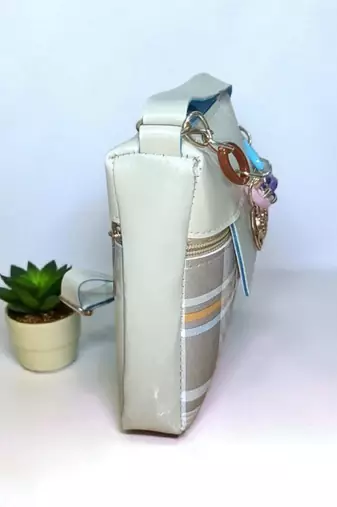 Cream Check Sling Bag for Women Stylish Crossbody Chain Handbag