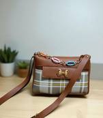 Brown Check Sling Bag for Women Stylish Crossbody Bow Chain Bag