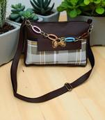 Women Brown Checks Sling Bag with Chain Strap Stylish Shoulder Bag