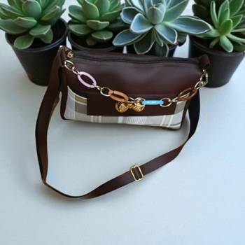 Women Brown Checks Sling Bag with Chain Strap Stylish Shoulder Bag 2