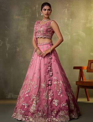 Pink Tissue Sequins embroidery Lehenga Choli With Dupatta 3