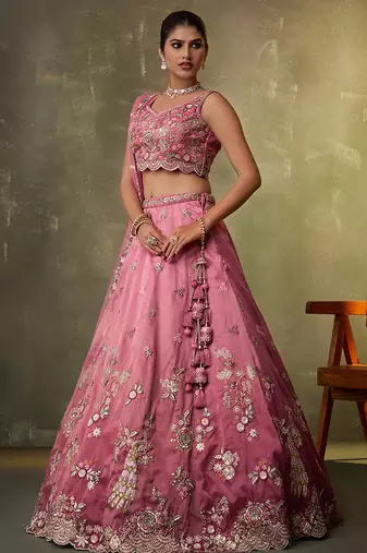 Pink Tissue Sequins embroidery Lehenga Choli With Dupatta
