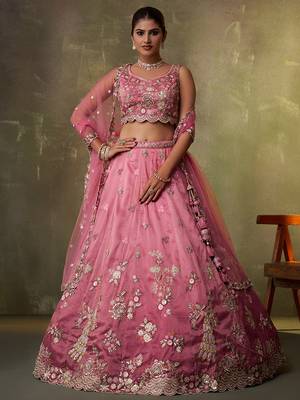 Pink Tissue Sequins embroidery Lehenga Choli With Dupatta 4