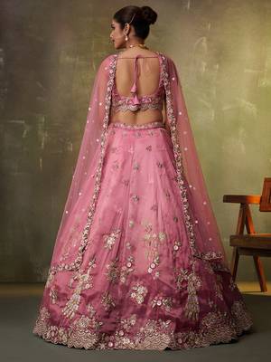 Pink Tissue Sequins embroidery Lehenga Choli With Dupatta 5