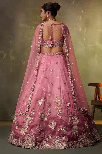 Pink Tissue Sequins embroidery Lehenga Choli With Dupatta