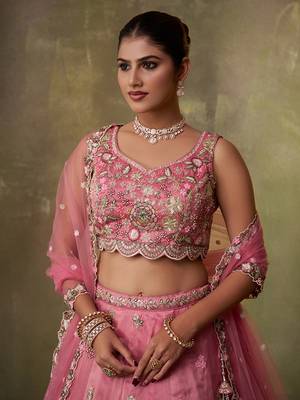Pink Tissue Sequins embroidery Lehenga Choli With Dupatta 6