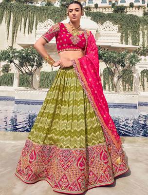 green embroidered organza lehenga set choli with dupatta 1