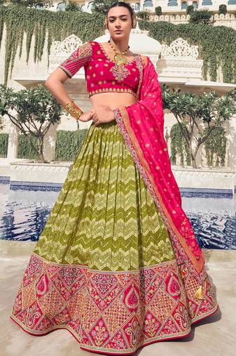 green embroidered organza lehenga set choli with dupatta
