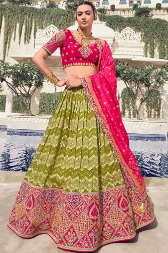 green embroidered organza lehenga set choli with dupatta