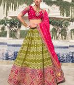 green embroidered organza lehenga set choli with dupatta