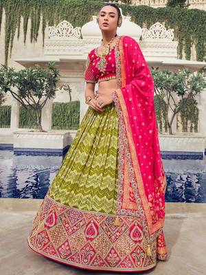 green embroidered organza lehenga set choli with dupatta 2