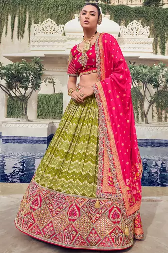 green embroidered organza lehenga set choli with dupatta