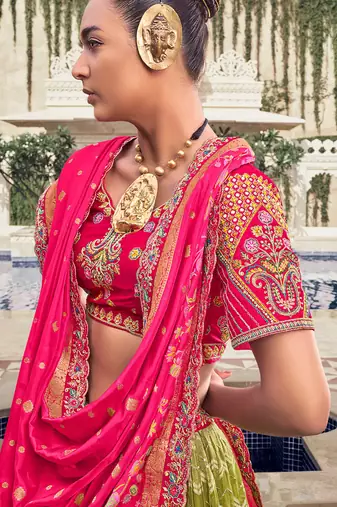 green embroidered organza lehenga set choli with dupatta