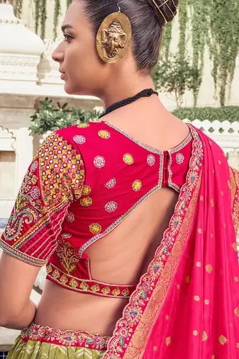 green embroidered organza lehenga set choli with dupatta