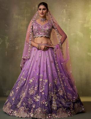 Purple Tissue Sequins embroidery Lehenga Choli With Dupatta 1