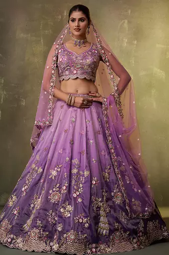 Purple Tissue Sequins embroidery Lehenga Choli With Dupatta