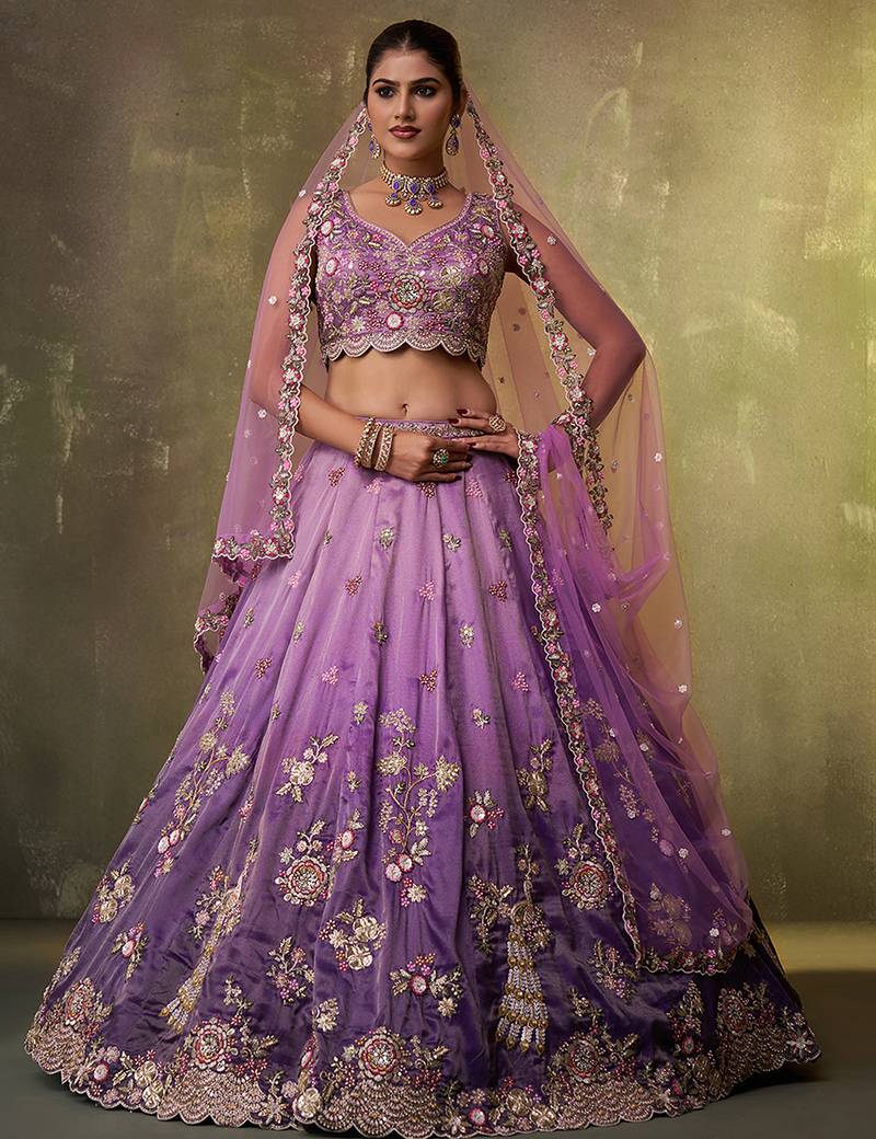 Purple Tissue Sequins embroidery Lehenga Choli With Dupatta