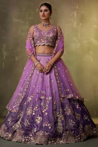 Purple Tissue Sequins embroidery Lehenga Choli With Dupatta