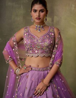 Purple Tissue Sequins embroidery Lehenga Choli With Dupatta 5