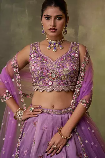 Purple Tissue Sequins embroidery Lehenga Choli With Dupatta