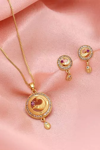 Gold color fashion chain pendant with earring