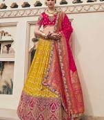 yellow embroidered organza lehenga set choli with dupatta