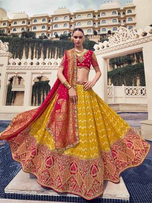 yellow embroidered organza lehenga set choli with dupatta 2